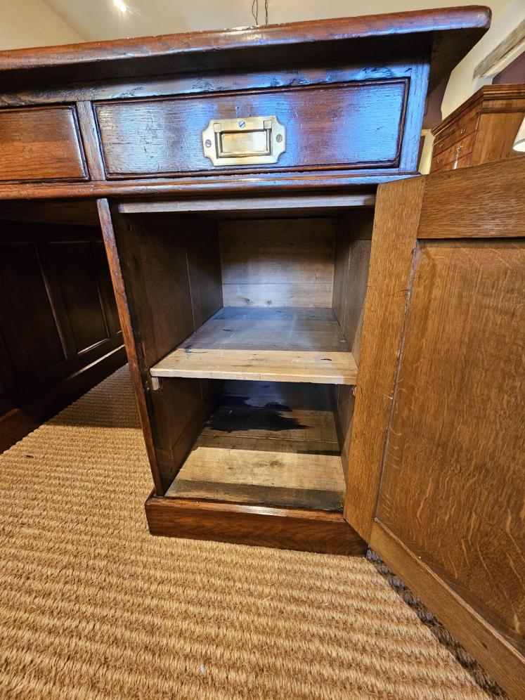 Large Victorian Oak Partners Desk with Campaign Handles - Image 9