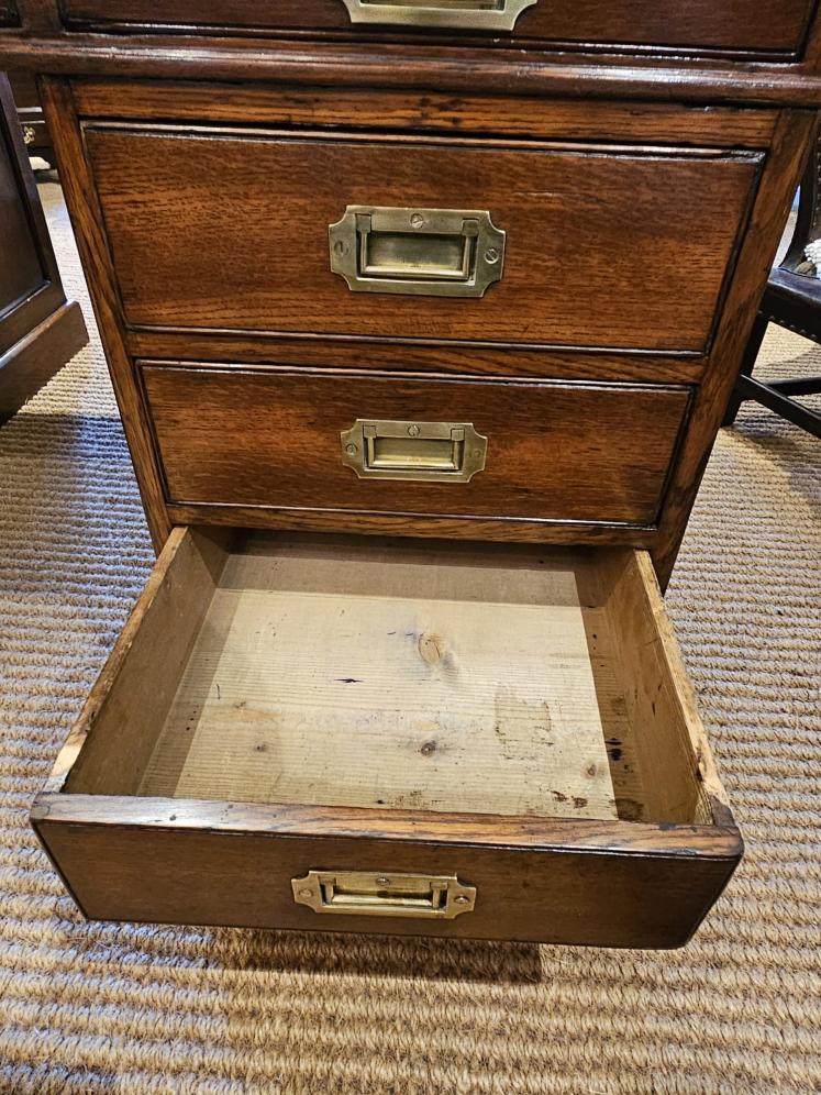 Large Victorian Oak Partners Desk with Campaign Handles - Image 8