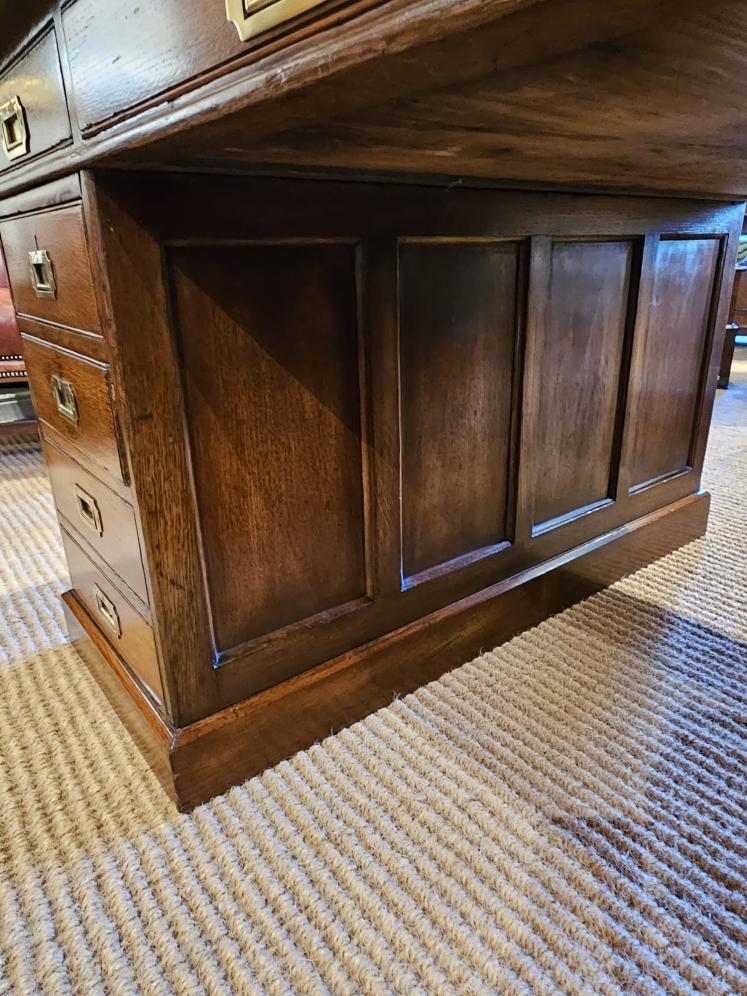 Large Victorian Oak Partners Desk with Campaign Handles - Image 6