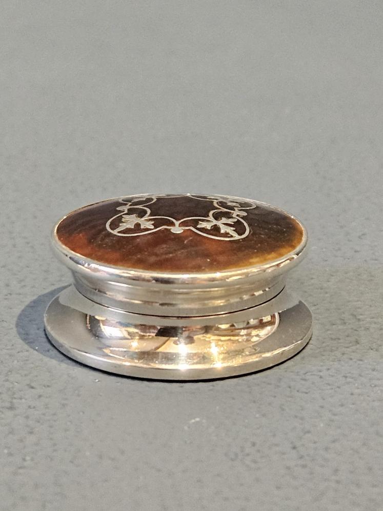 Silver and Inlaid Tortoise Shell Table Top Pill Pot - Image 3