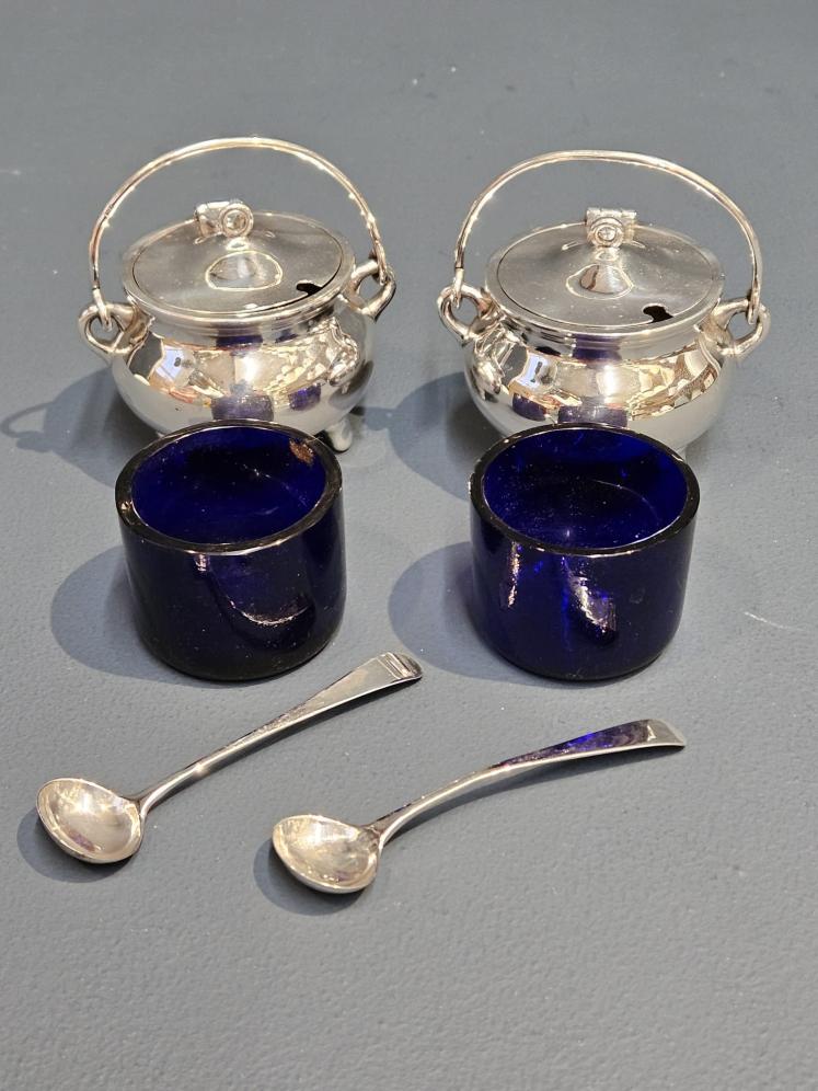 Unusual Pair of Edwardian Silver Cauldron Mustard Pots - Image 6