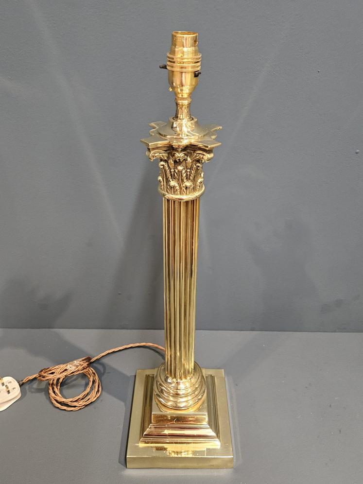 Large Edwardian Brass Corinthian Column Table Lamp - Image 6