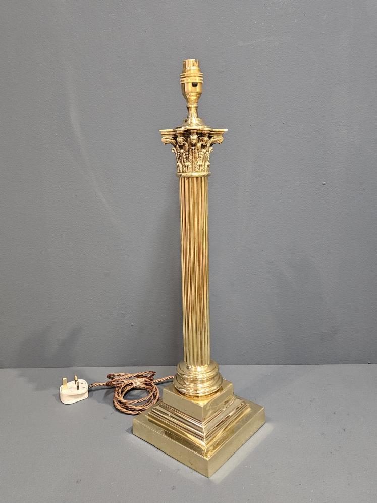 Large Edwardian Brass Corinthian Column Table Lamp - Image 5