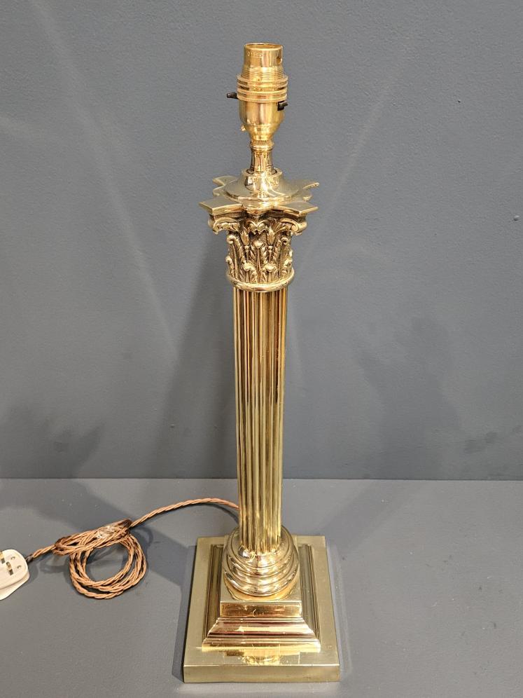 Large Edwardian Brass Corinthian Column Table Lamp - Image 4