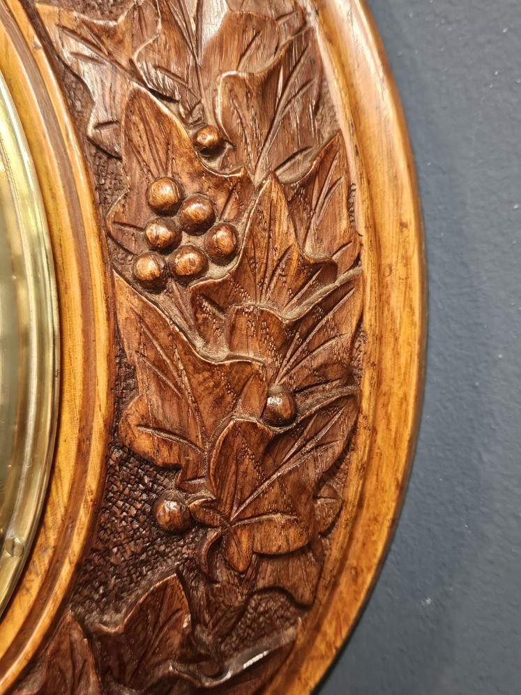 Carved Ivy Wreath Oak Cased Barometer - Image 6