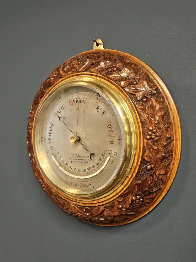 Carved Ivy Wreath Oak Cased Barometer - Image 4