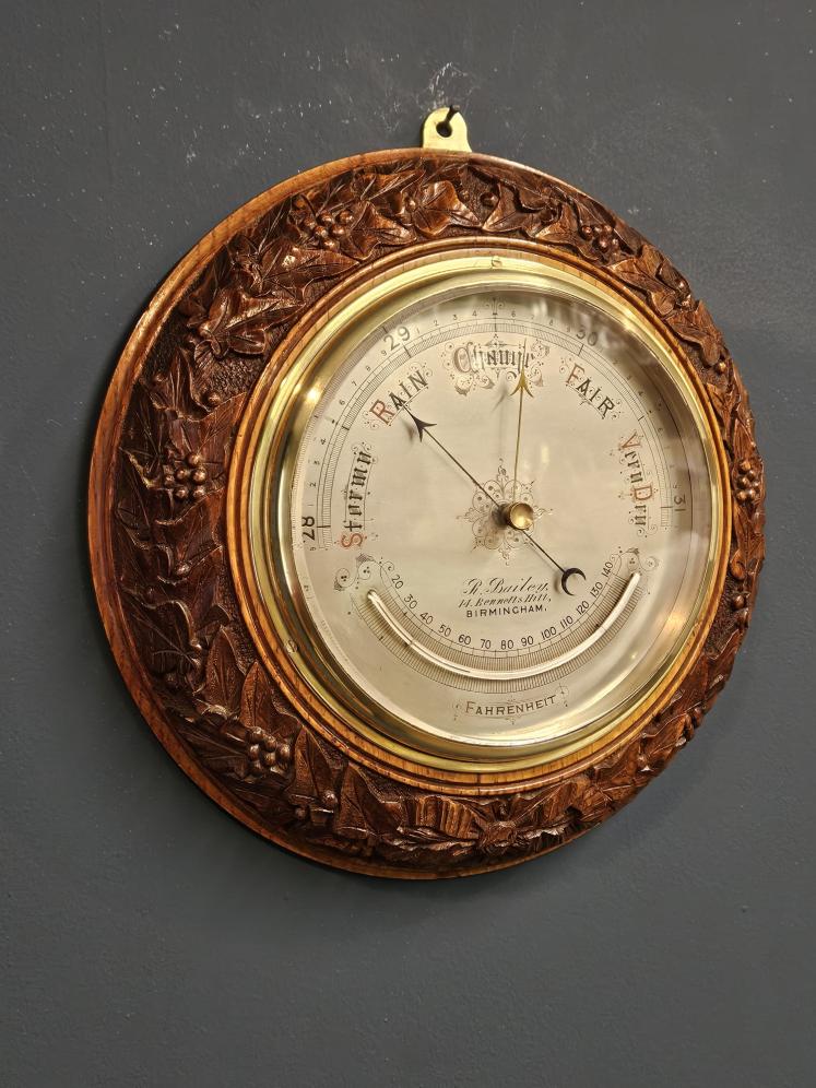 Carved Ivy Wreath Oak Cased Barometer - Image 2
