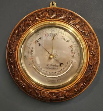 Carved Ivy Wreath Oak Cased Barometer - Image