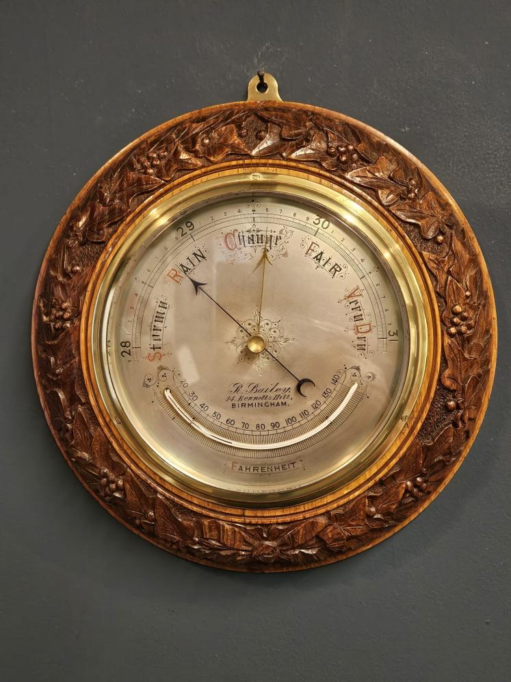 Carved Ivy Wreath Oak Cased Barometer - Image 1