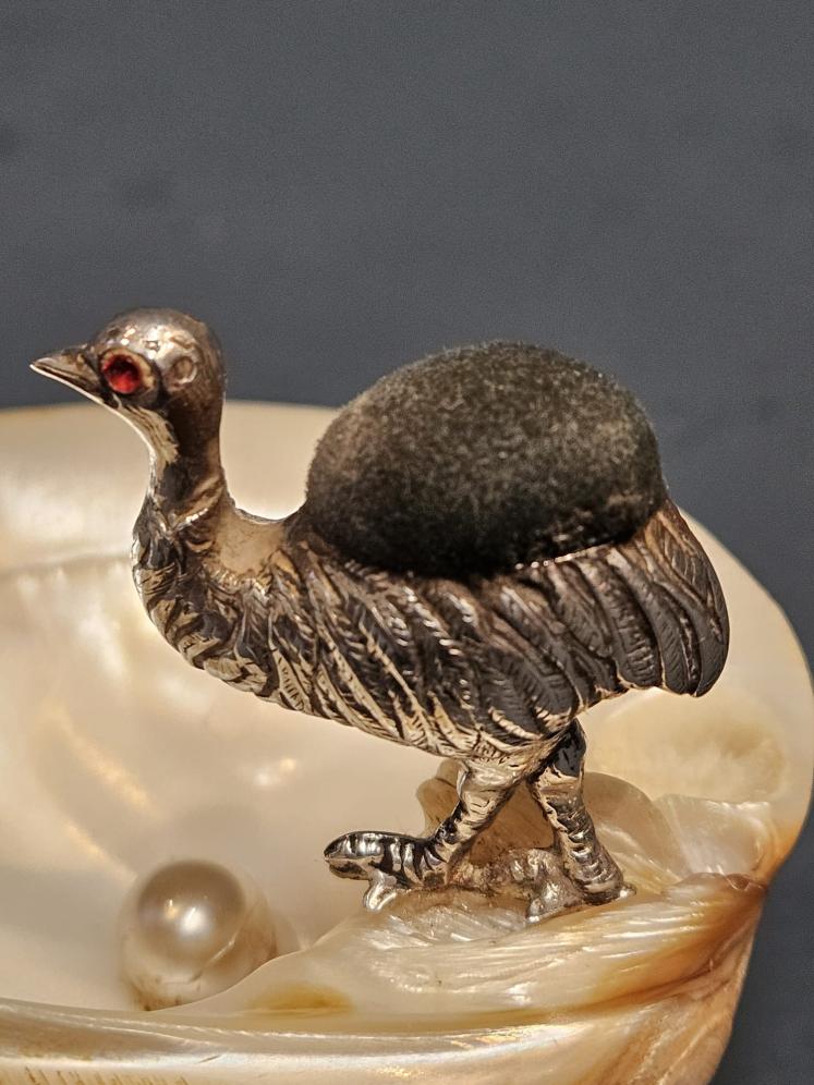 Rare Edwardian Silver Emu Pin Cushion - Image 5