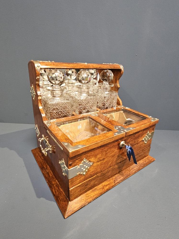 Victorian Oak After Dinner Tantalus and Gaming Box - Image 5