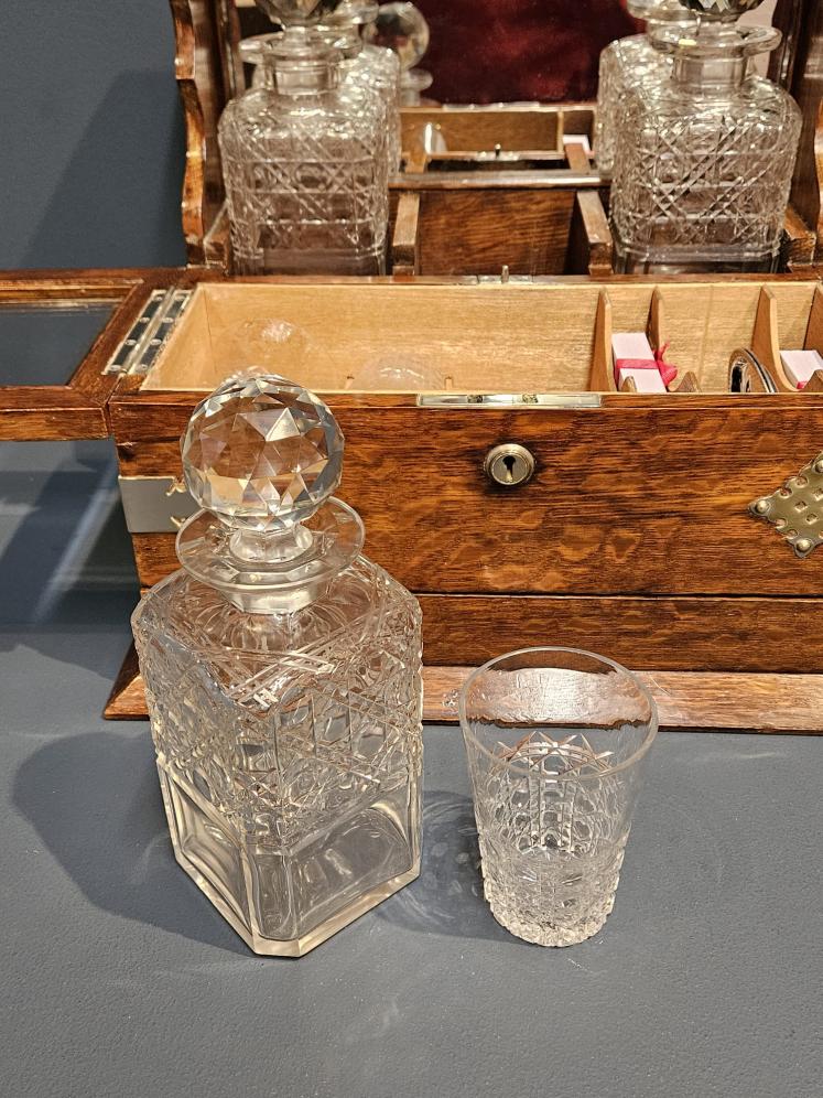 Victorian Oak After Dinner Tantalus and Gaming Box - Image 4