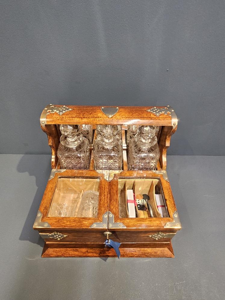 Victorian Oak After Dinner Tantalus and Gaming Box - Image 2