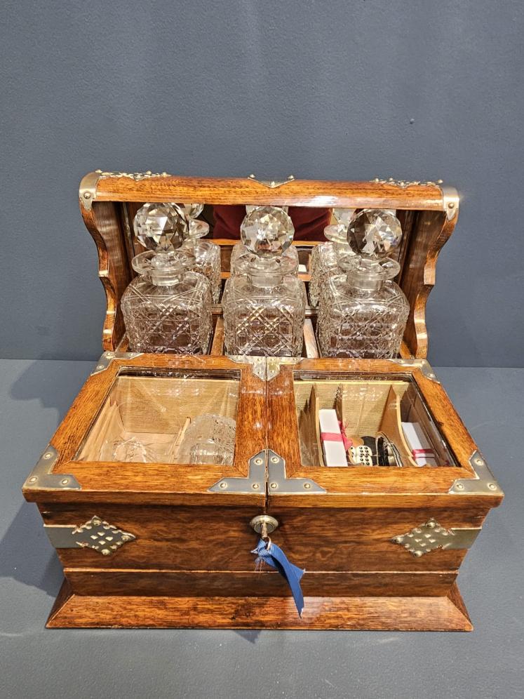 Victorian Oak After Dinner Tantalus and Gaming Box - Image 1