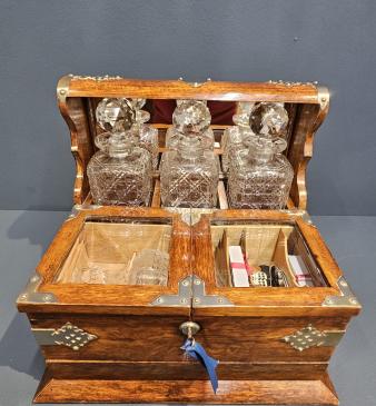 Victorian Oak After Dinner Tantalus and Gaming Box - Image