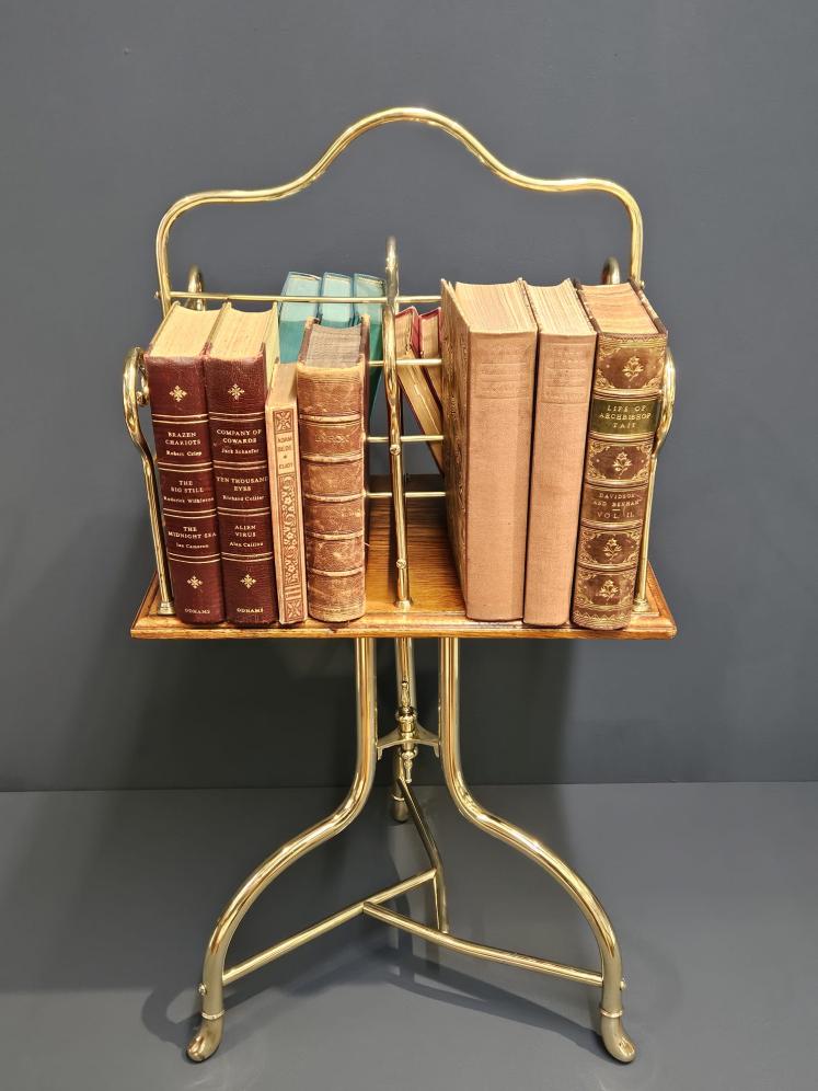 Victorian Brass and Oak Revolving Book Stand  - Image 7