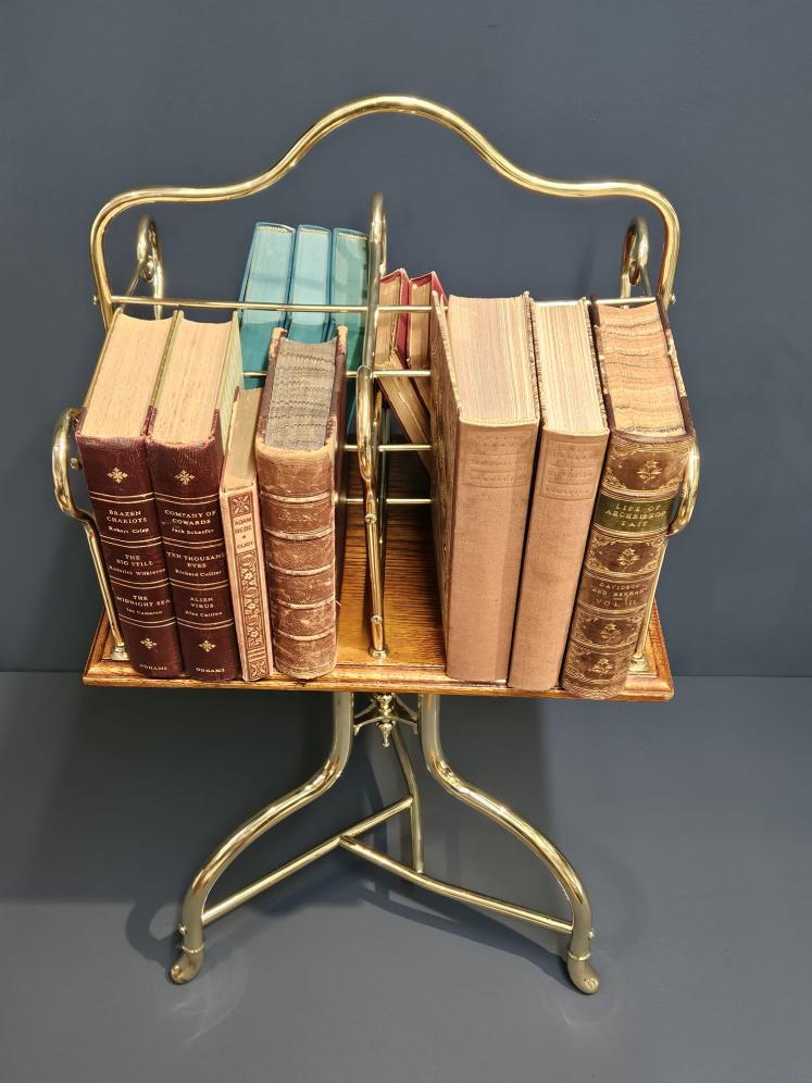 Victorian Brass and Oak Revolving Book Stand  - Image 3