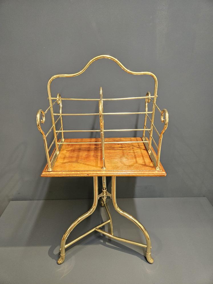 Victorian Brass and Oak Revolving Book Stand  - Image 2