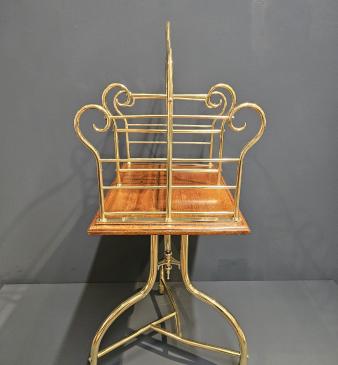 Victorian Brass and Oak Revolving Book Stand  - Image
