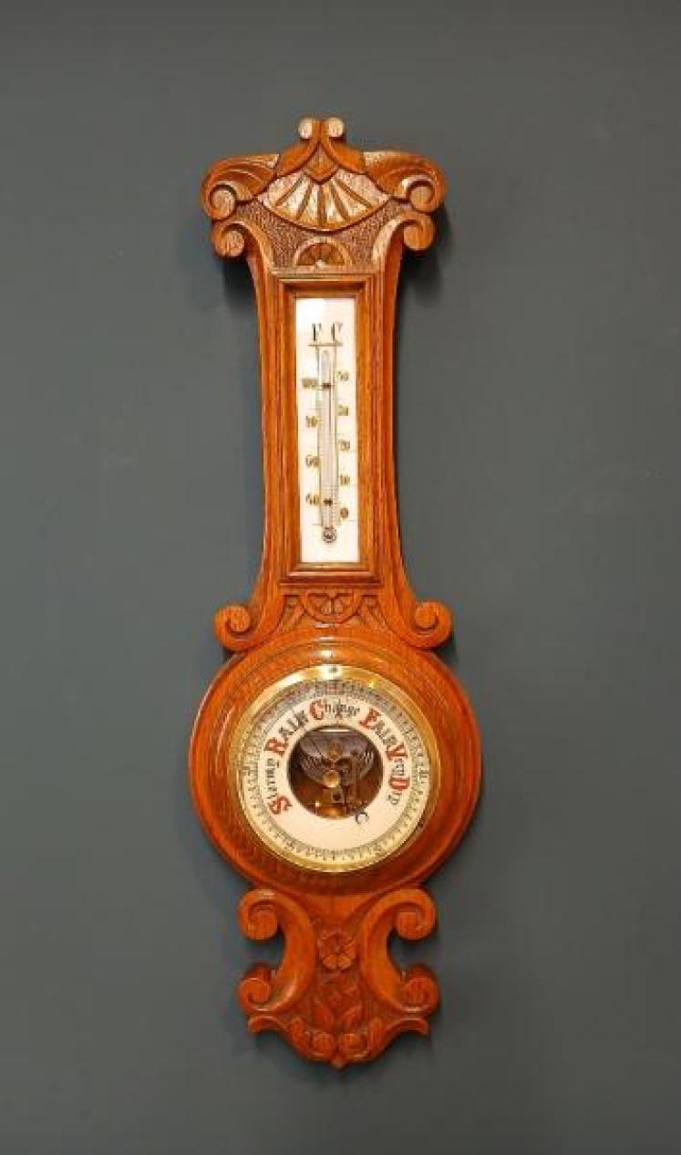 Victorian Golden Oak Banjo Barometer - Image 1