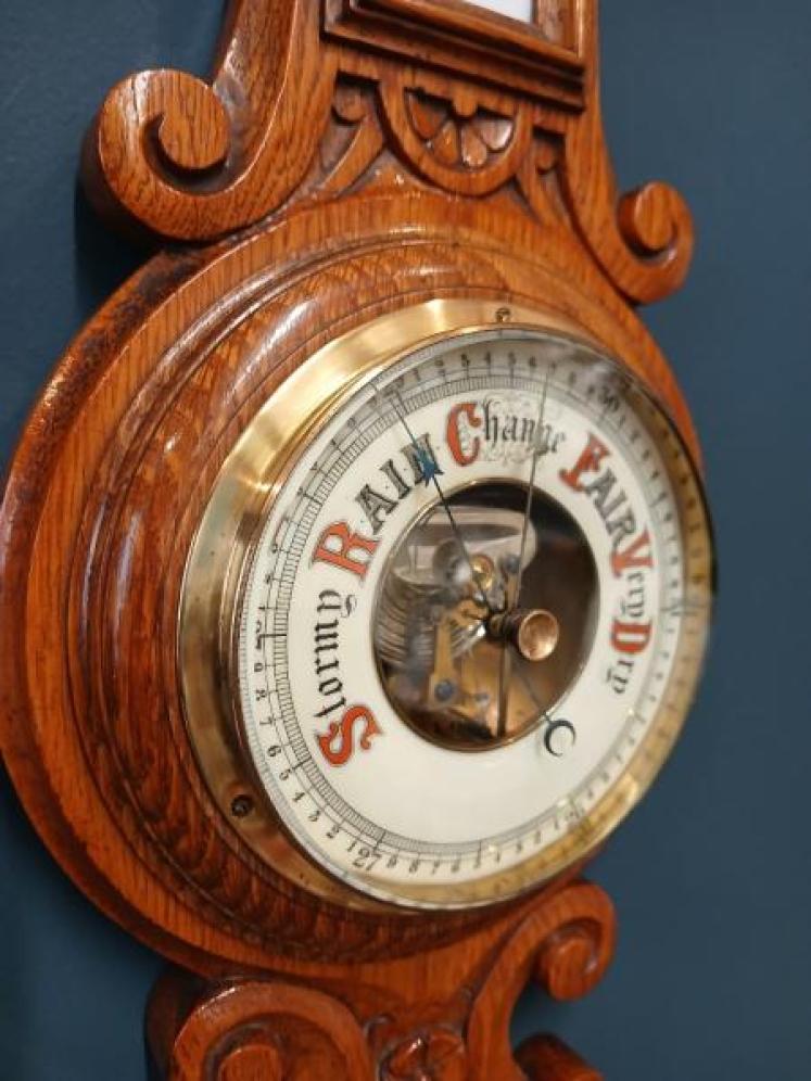 Victorian Golden Oak Banjo Barometer - Image 4