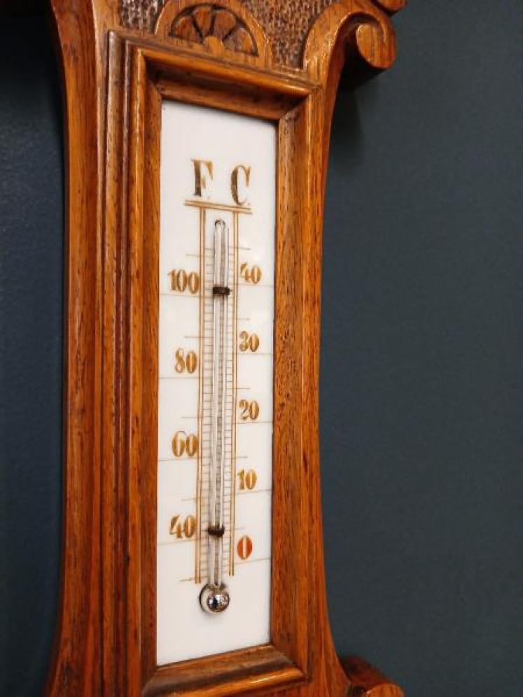 Victorian Golden Oak Banjo Barometer - Image 5