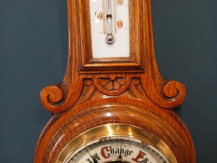 Victorian Golden Oak Banjo Barometer - Image 6