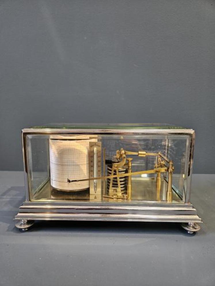 Unusual Edwardian Brass and Nickel Plated Case Barograph - Image 5