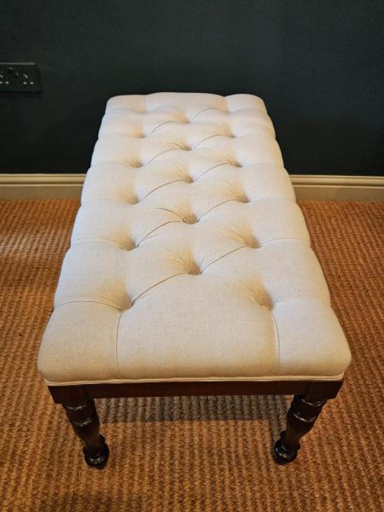 William IV Mahogany Linen Covered Stool - Image 2