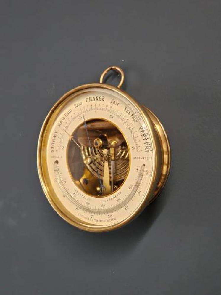 Victorian Skeletonised Marine Barometer With Crescent Thermometer  - Image 3