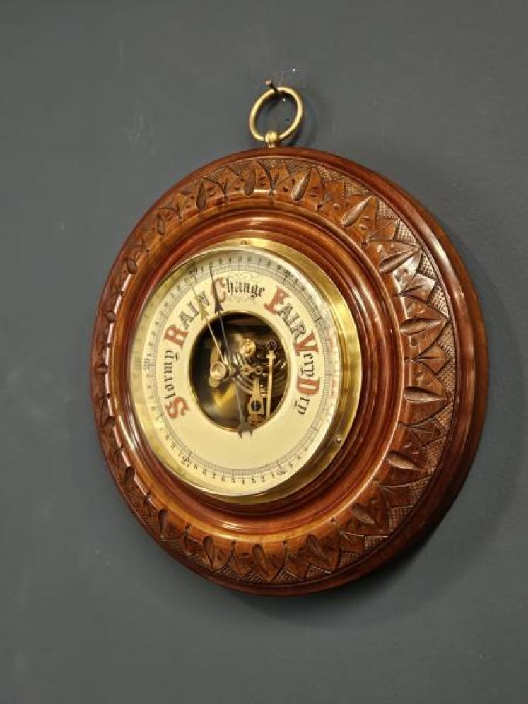 Victorian Turned and Carved Mahogany Cased Barometer - Image 3