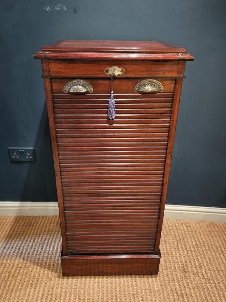 Edwardian Mahogany Tambour Front Filing Cabinet - Image 1
