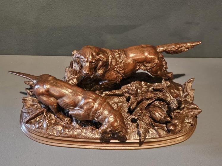 Superb Signed Bronze of Retrievers by French Sculptor Delabrierre - Image 4