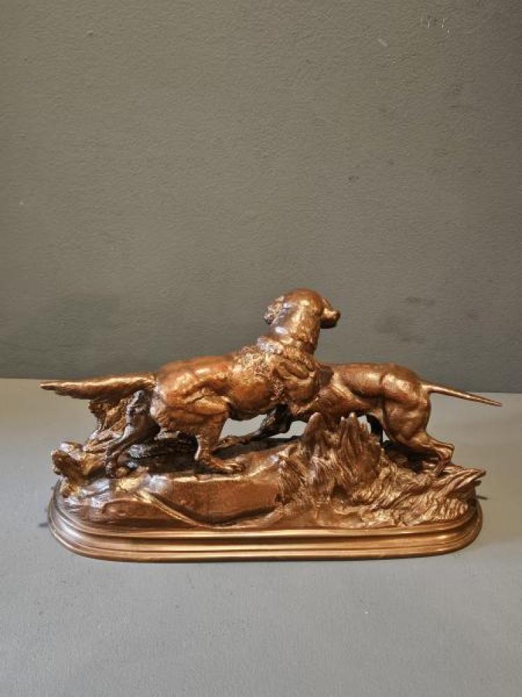 Superb Signed Bronze of Retrievers by French Sculptor Delabrierre - Image 6