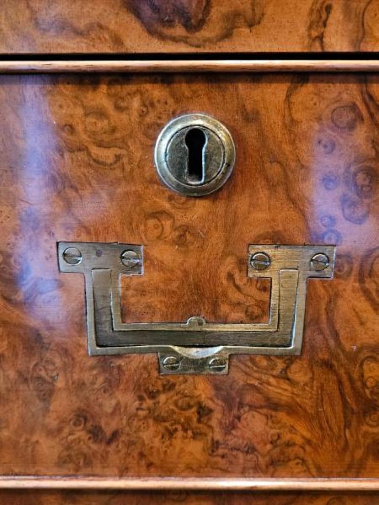 Victorian Edwards and Roberts Shallow Proportioned Burr Walnut Campaign Style Chest - Image 2