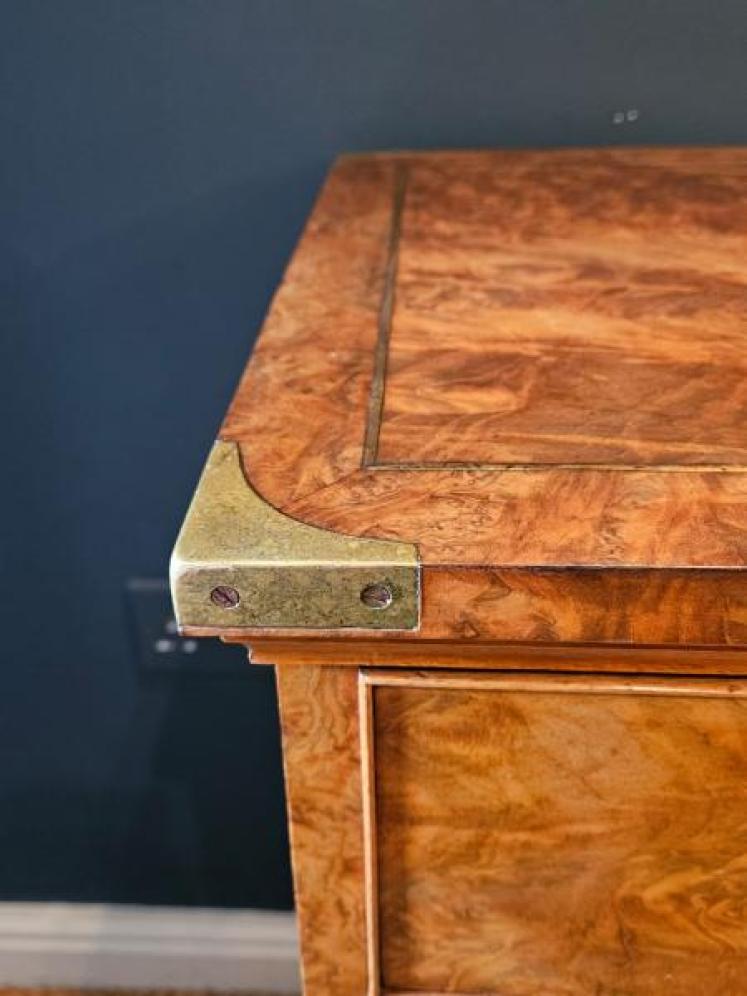 Victorian Edwards and Roberts Shallow Proportioned Burr Walnut Campaign Style Chest - Image 3