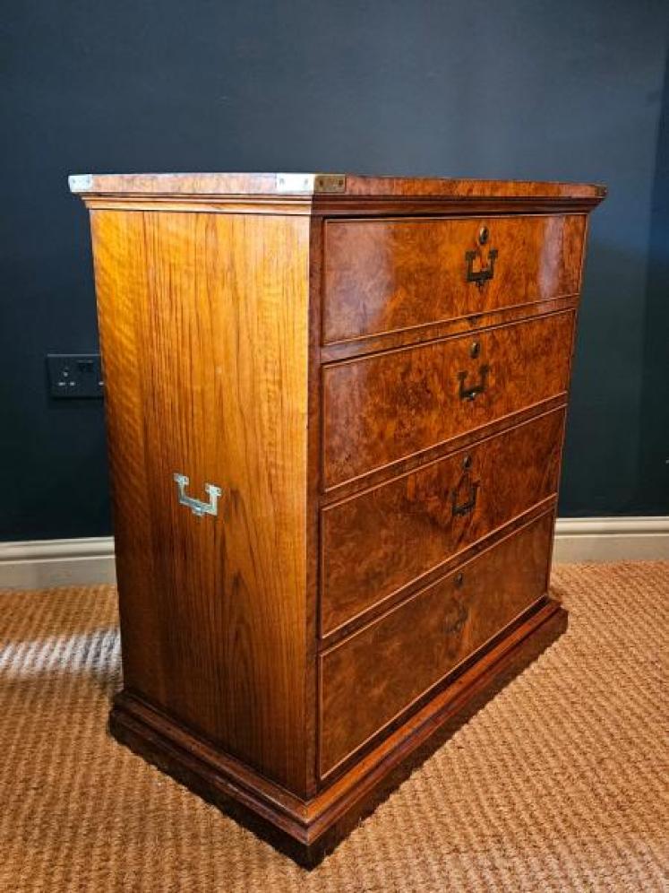 Victorian Edwards and Roberts Shallow Proportioned Burr Walnut Campaign Style Chest - Image 6