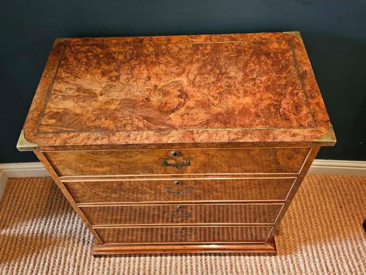 Victorian Edwards and Roberts Shallow Proportioned Burr Walnut Campaign Style Chest - Image 7