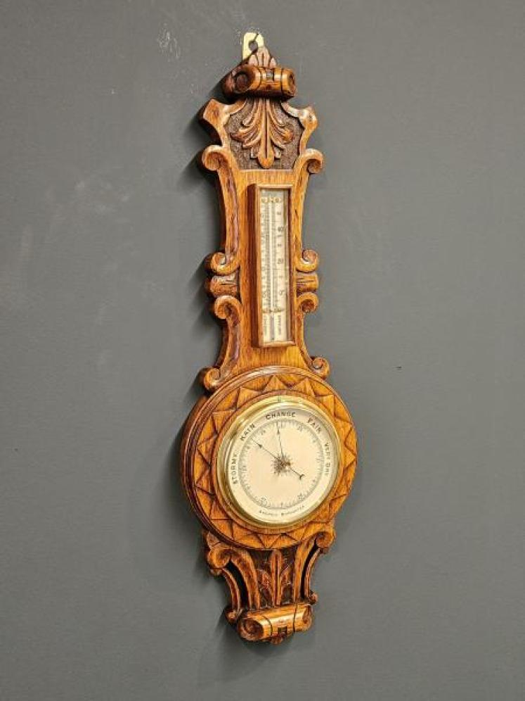Victorian Oak Starburst Banjo Barometer - Image 2