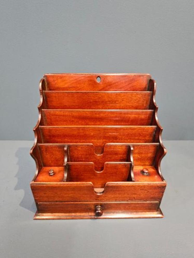 Early Victorian Mahogany Waterfall Stationery Rack - Image 1