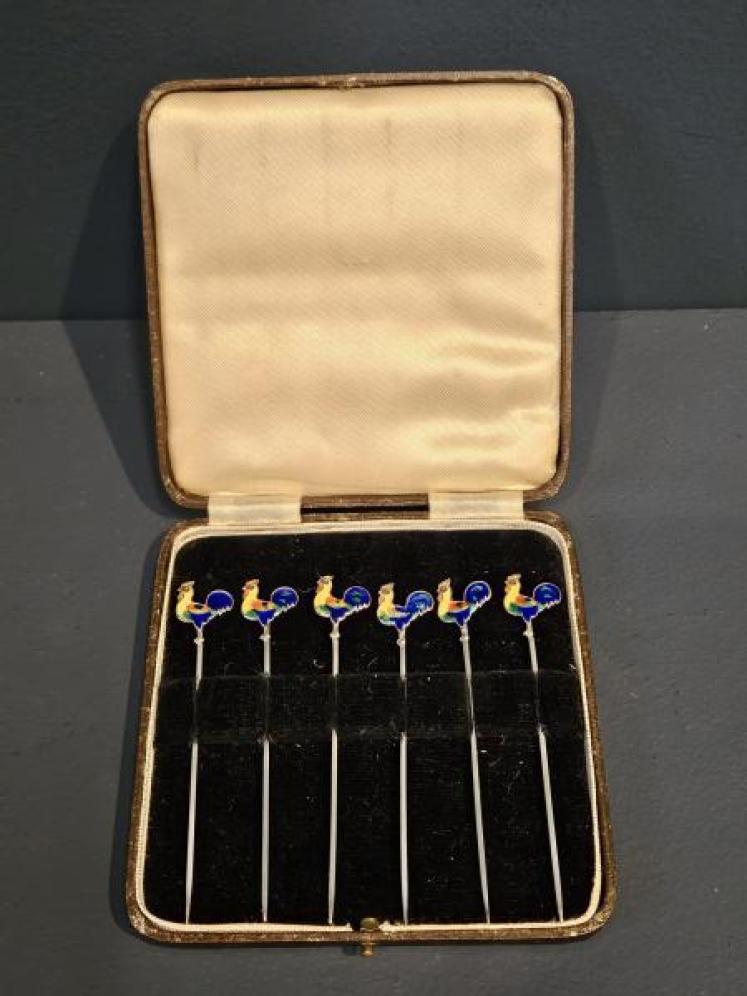 Silver and Enamel Cockerel Cocktail Sticks - Image 1