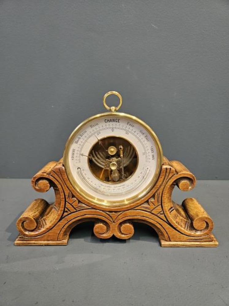 Victorian Marine Barometer and Oak Stand - Image 1