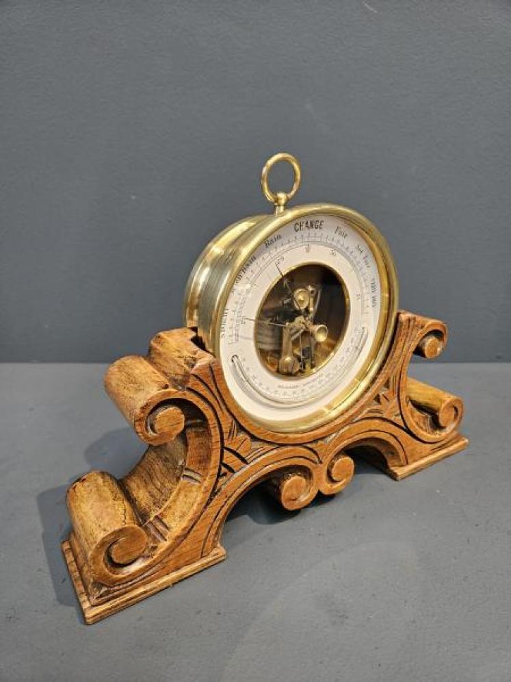 Victorian Marine Barometer and Oak Stand - Image 2
