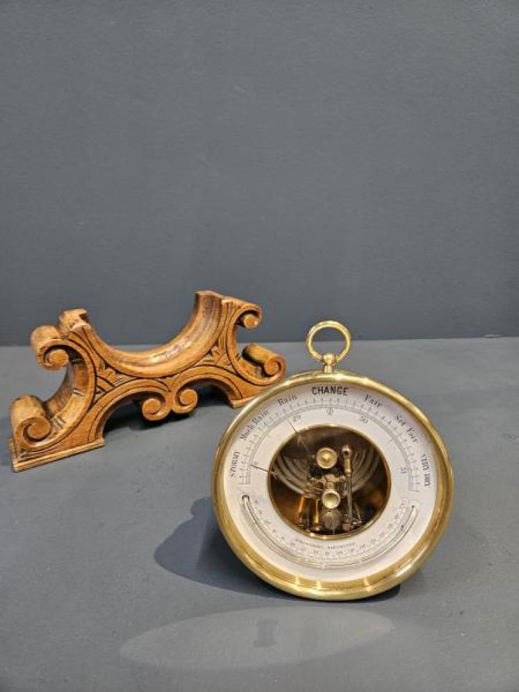 Victorian Marine Barometer and Oak Stand - Image 3
