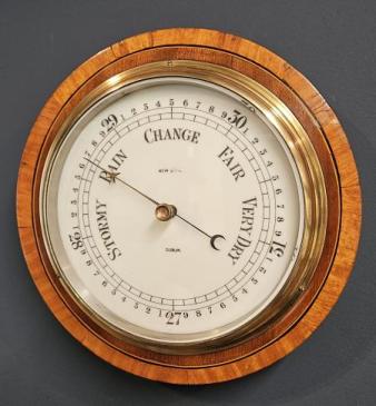 Edwardian Dublin Walnut Cased Aneroid Barometer