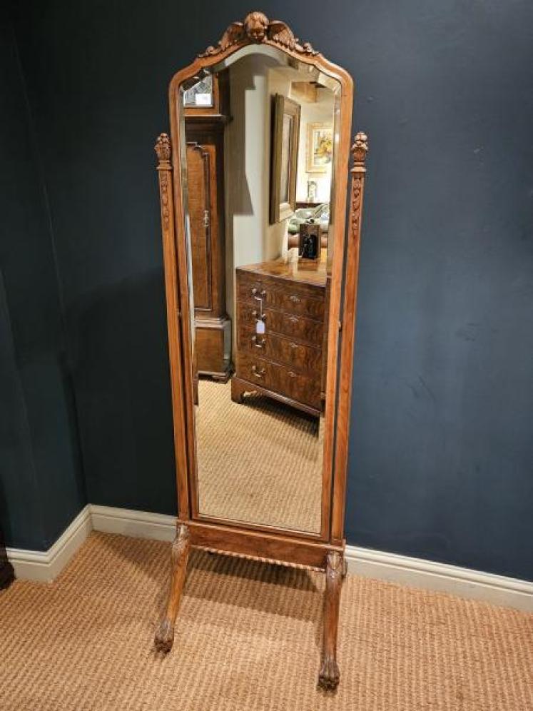 Victorian Walnut Cheval Mirror - Image 2
