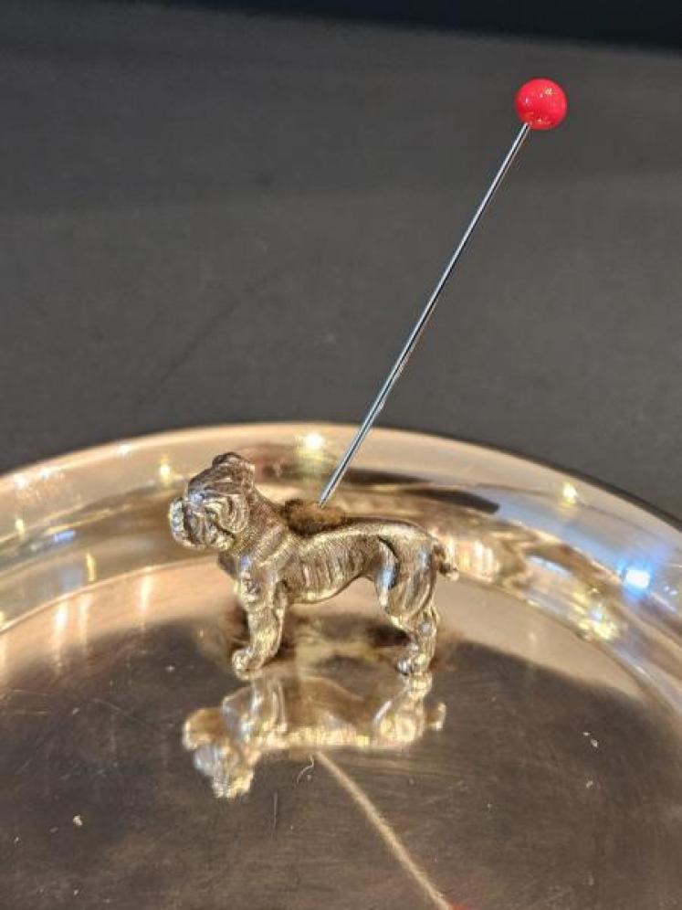 Unusual Silver Bulldog Pin Cushion and Pin Tray - Image 2