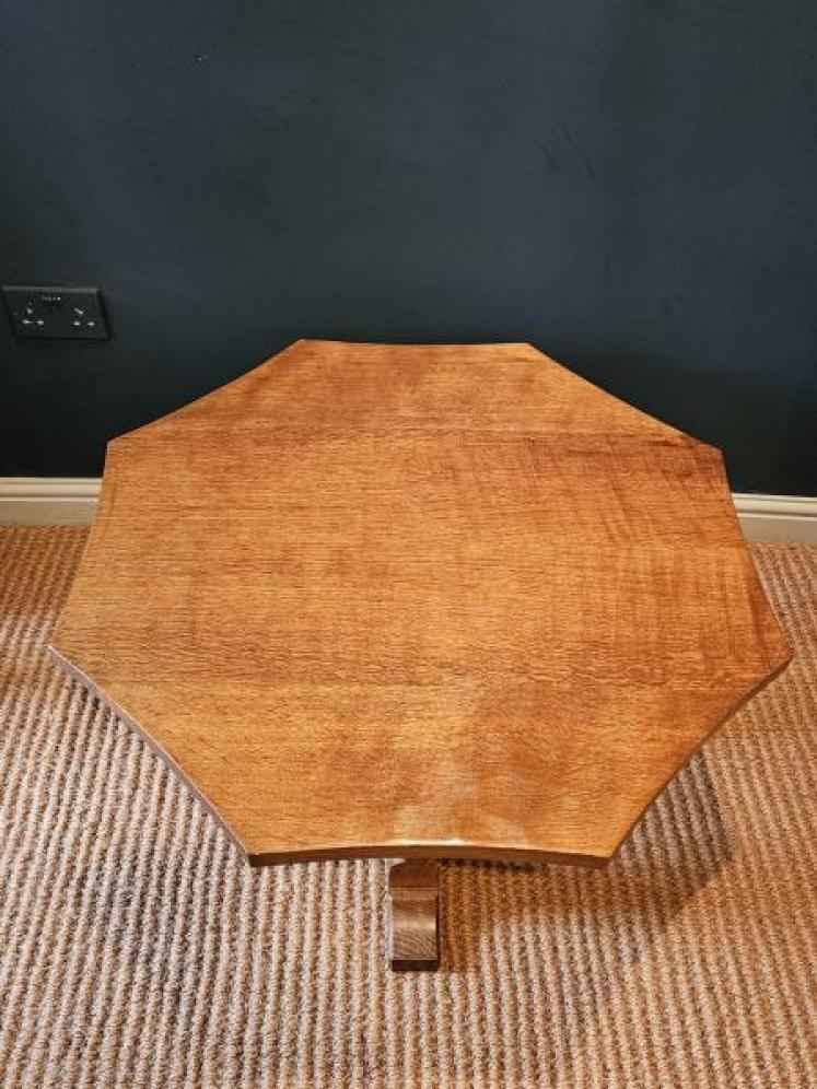 Large Mouseman Adzed Oak Four Leg Octagonal Coffee Table - Image 3
