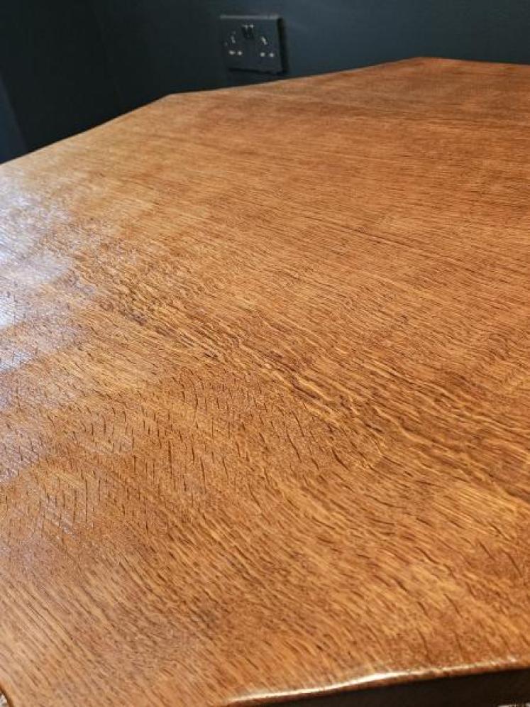 Large Mouseman Adzed Oak Four Leg Octagonal Coffee Table - Image 4