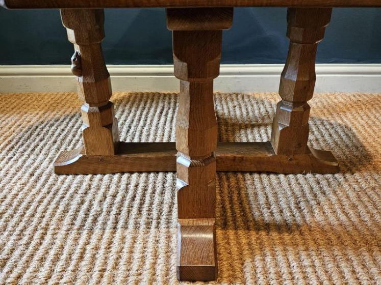 Large Mouseman Adzed Oak Four Leg Octagonal Coffee Table - Image 5